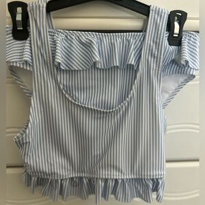 H&M Blue and White Ruffled Flutter Sleeve Bikini